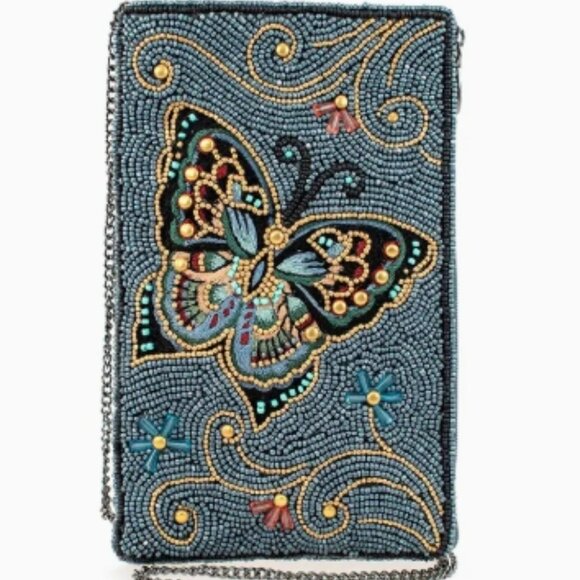 MARY FRANCES Mariposa Beaded Butterfly with Blue Crossbody Phone Bag - Picture 4 of 4